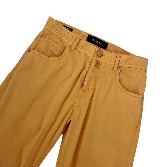 Kiton Napoli Italy Cotton Stretch Trousers Pants yellow gold Mens 29 x 30 - Picture 3 of 7